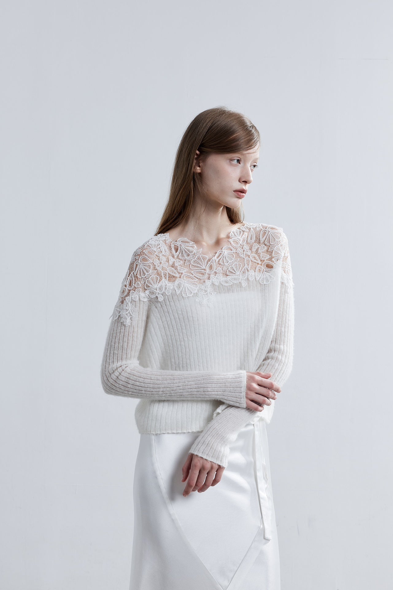 LJOS Lace Patchwork Glitter Knit Sweater