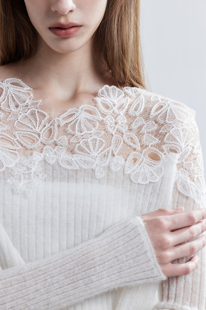 LJOS Lace Patchwork Glitter Knit Sweater