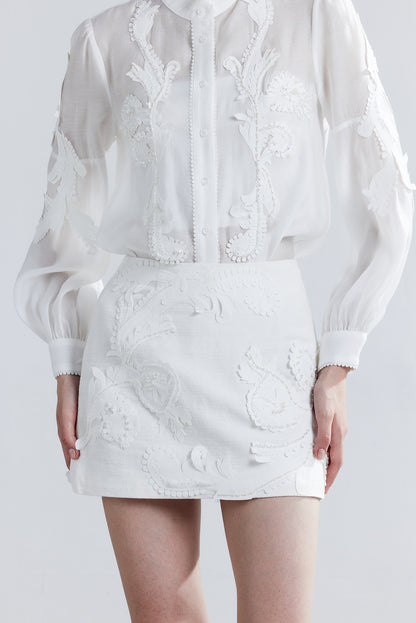 LJOS Cut-out Appliqué Beaded Shirt Or Skirt