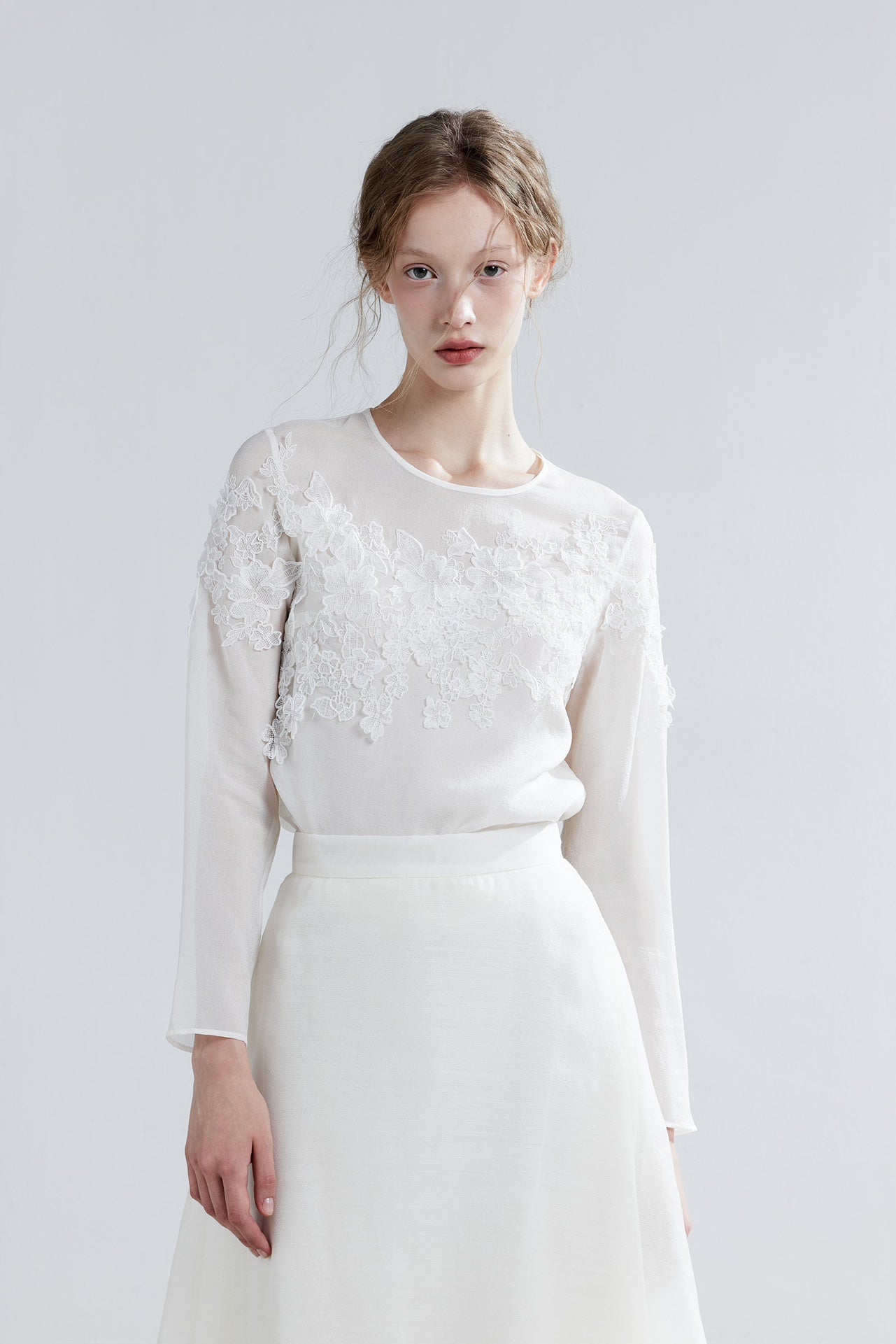 LJOS White Lace Silk Shirt Or Skirt(Separate)