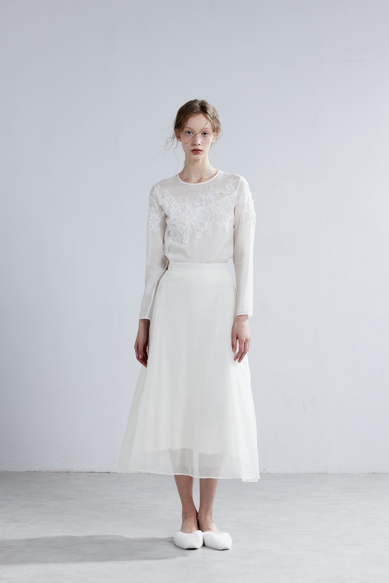 LJOS White Lace Silk Shirt Or Skirt(Separate)