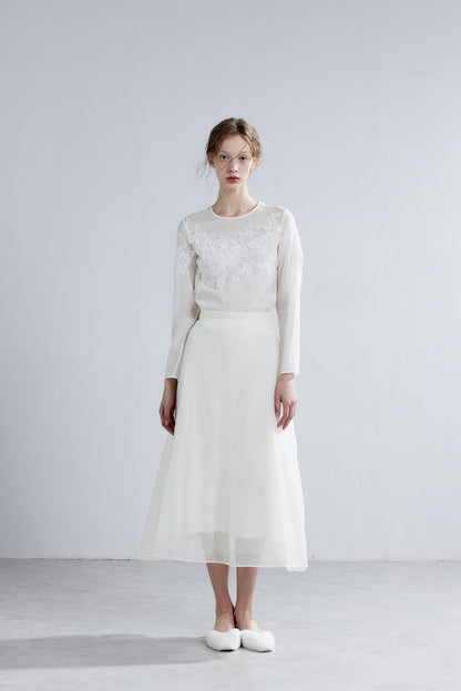 LJOS White Lace Silk Shirt Or Skirt(Separate)