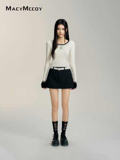 MacyMccoy Contrast Short Knit Top(White)