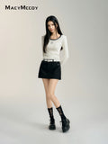 MacyMccoy Contrast Short Knit Top(White)