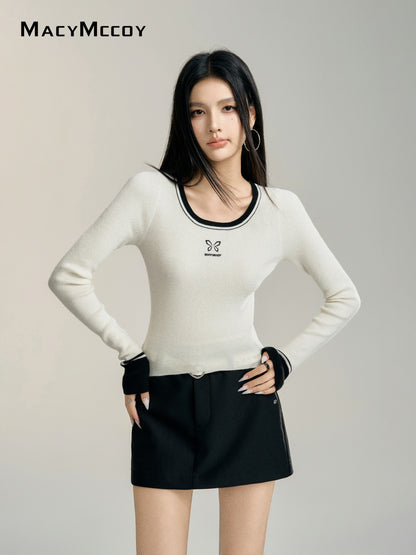 MacyMccoy Contrast Short Knit Top(White)