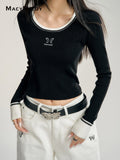 MacyMccoy Contrast Short Knit Top(Black)