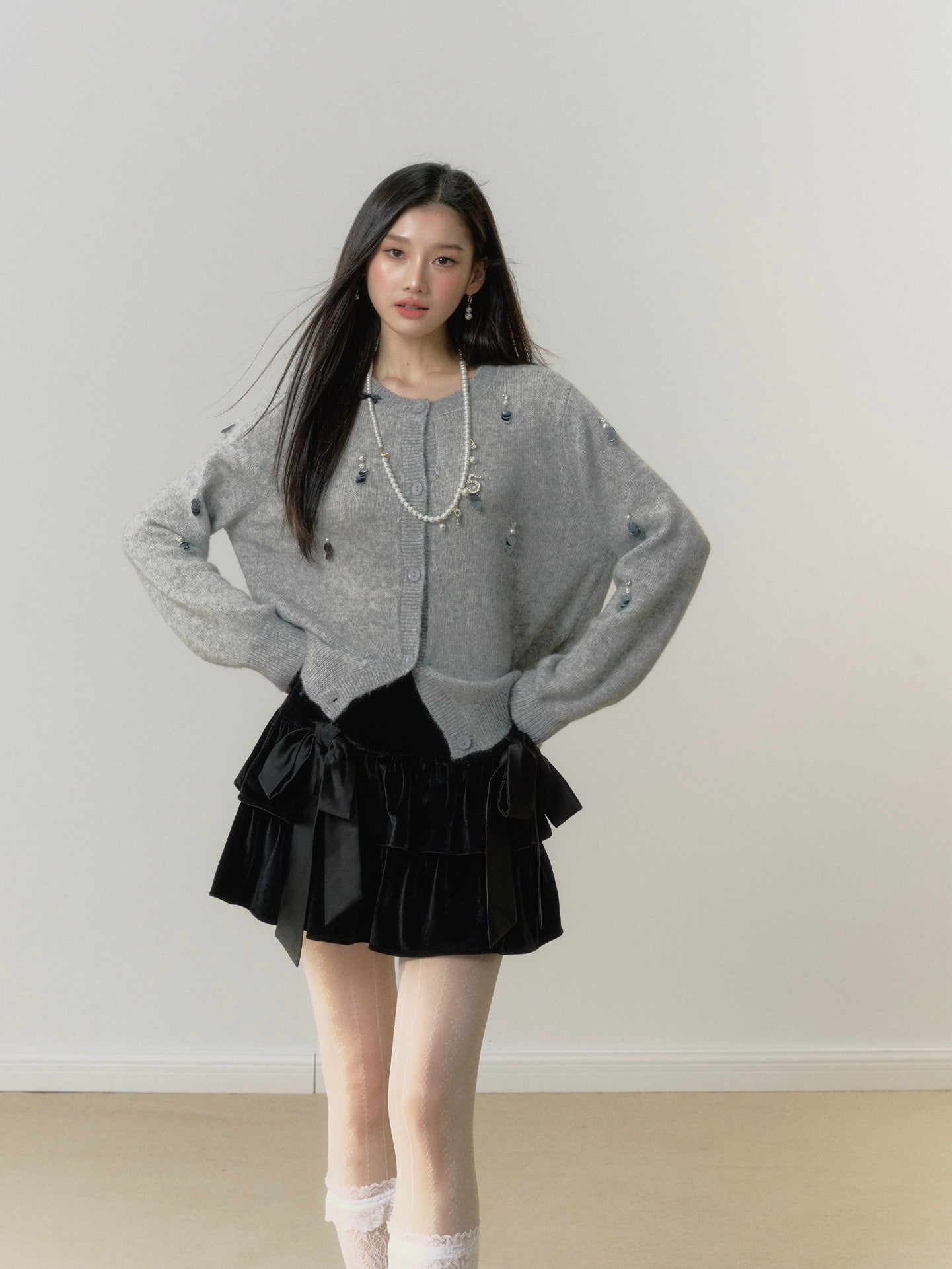 Lafreedom Grey Pearl Knit Cardigan