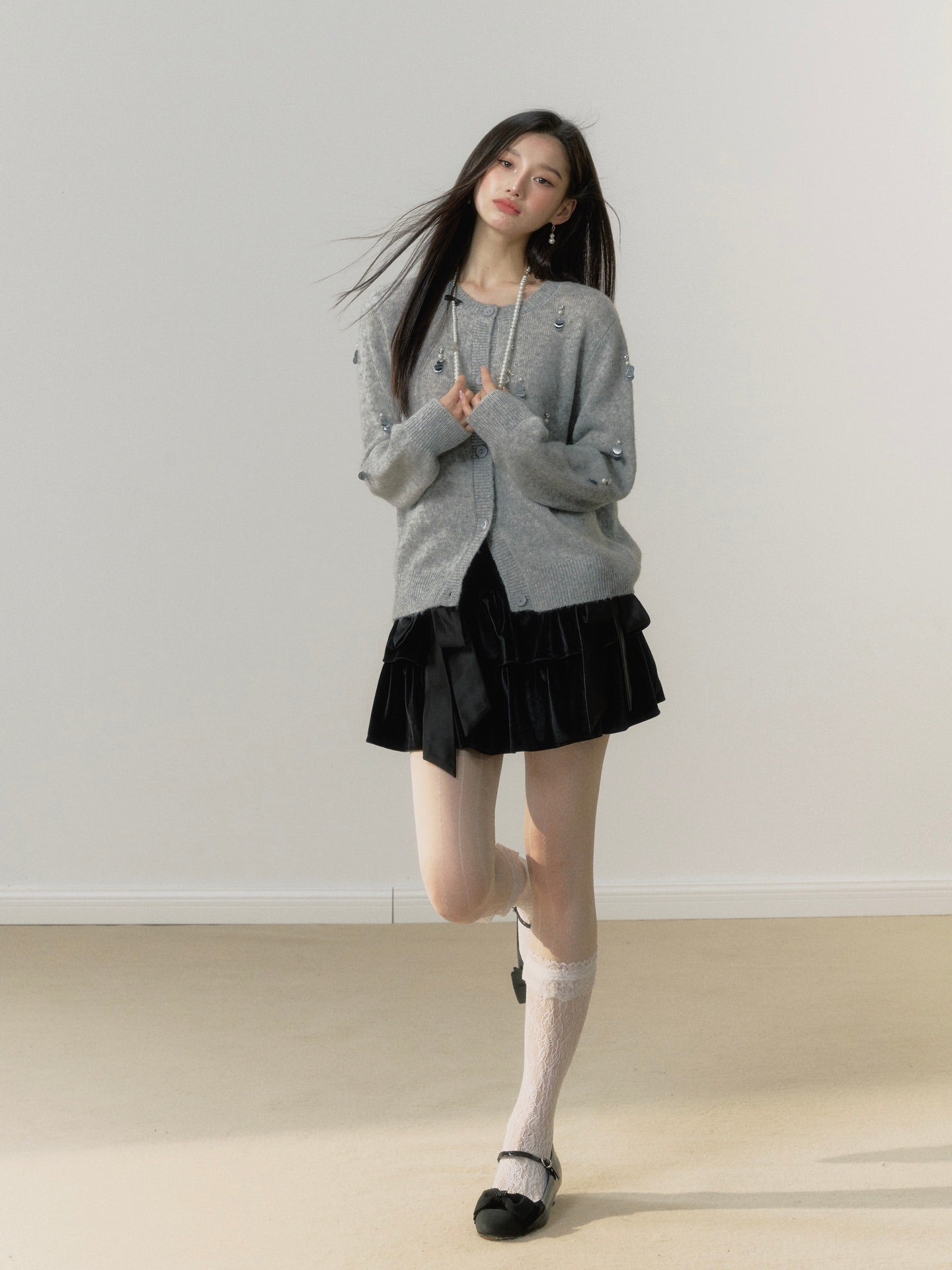 Lafreedom Grey Pearl Knit Cardigan