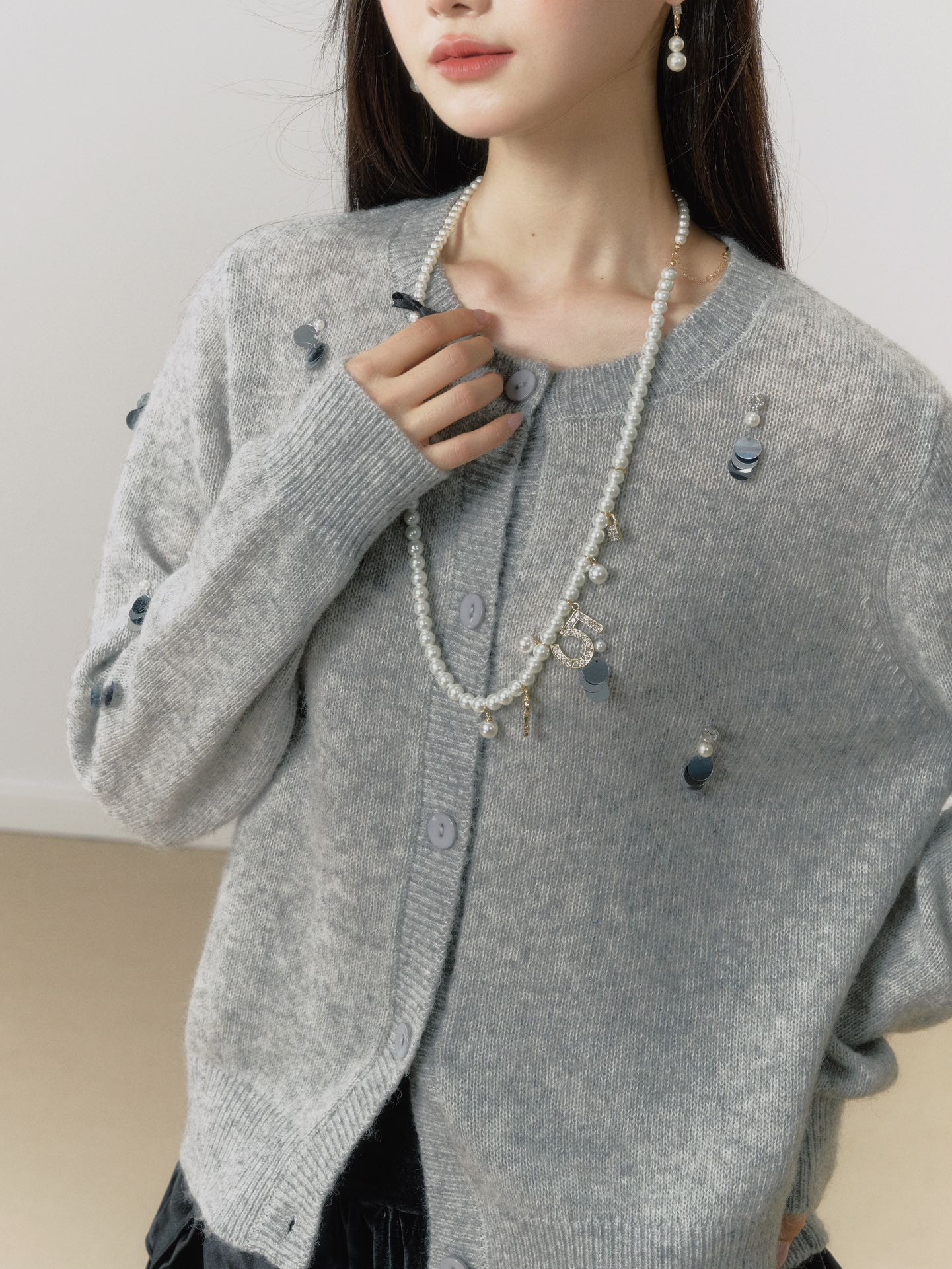 Lafreedom Grey Pearl Knit Cardigan