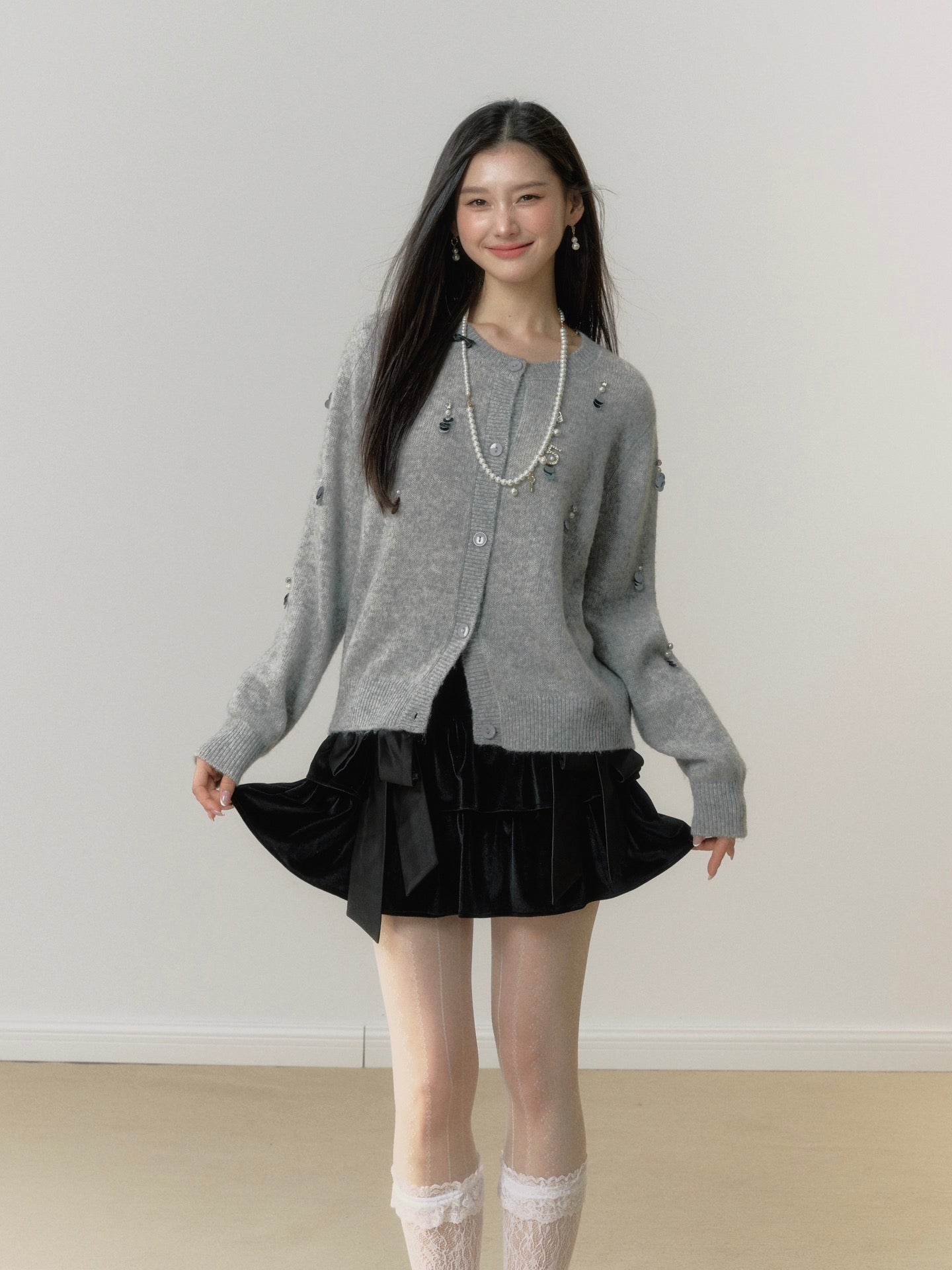 Lafreedom Grey Pearl Knit Cardigan