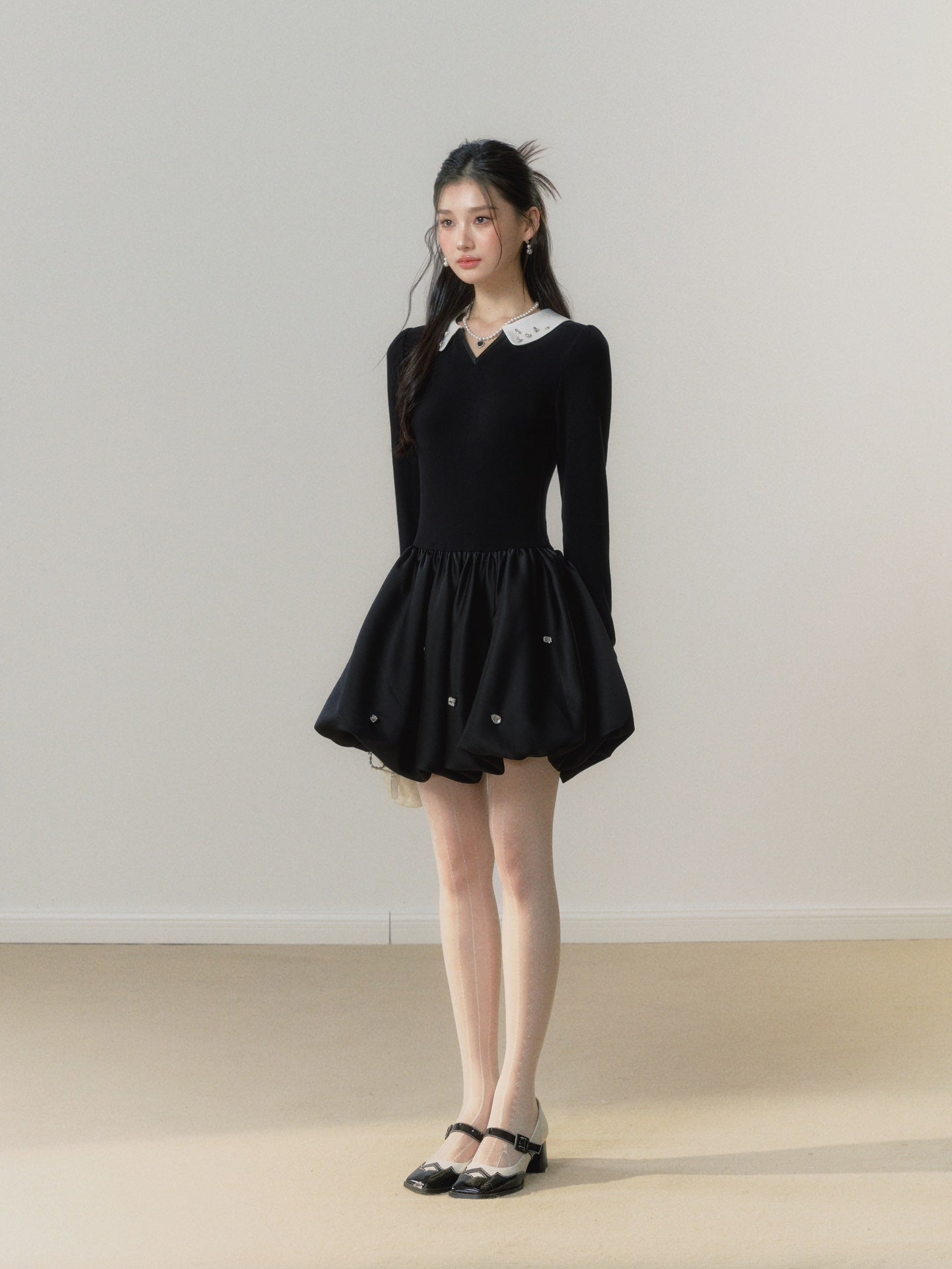 Lafreedom Pearl Collar Black Mini Dress