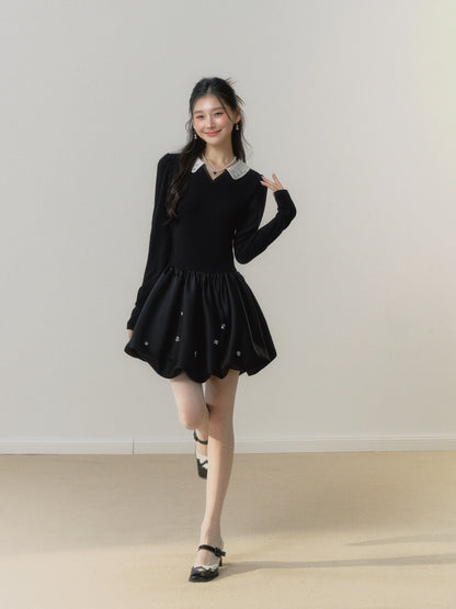 Lafreedom Pearl Collar Black Mini Dress