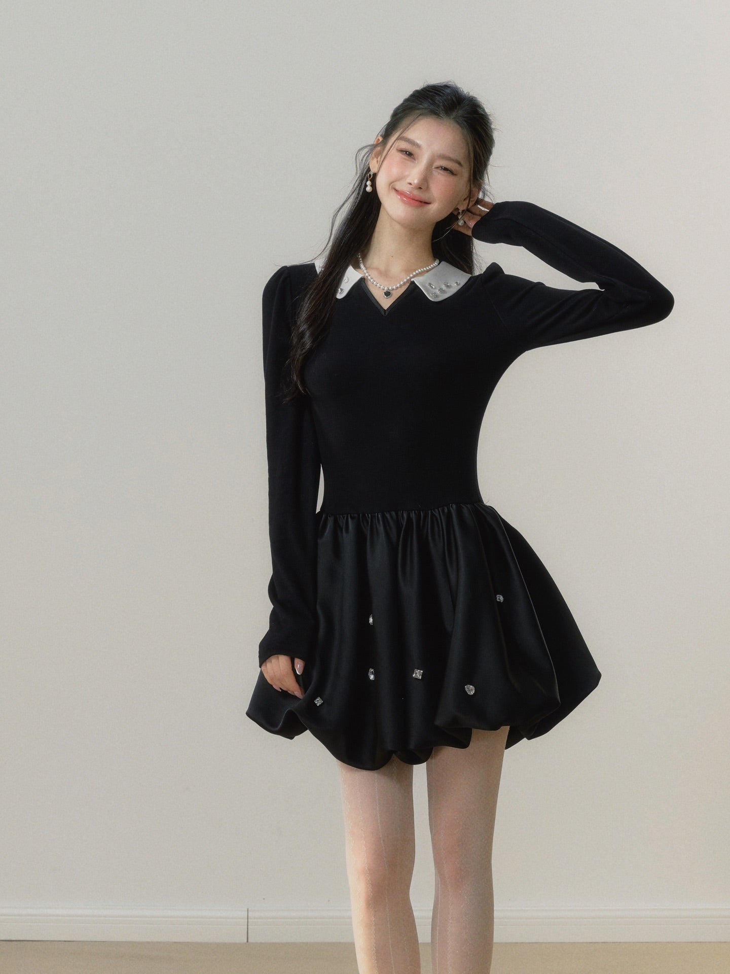 Lafreedom Pearl Collar Black Mini Dress