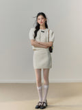 Lafreedom Velvet Bow Knit Set(white)