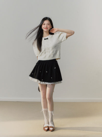 Lafreedom Velvet Bow Knit Set(white)