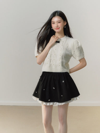 Lafreedom Velvet Bow Knit Set(white)