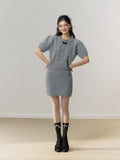 Lafreedom Velvet Bow Knit Set(grey)