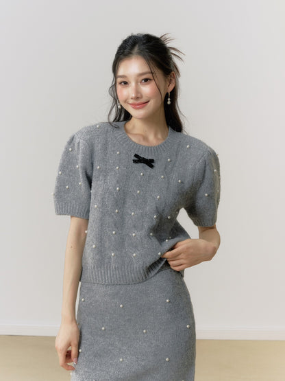 Lafreedom Velvet Bow Knit Set(grey)