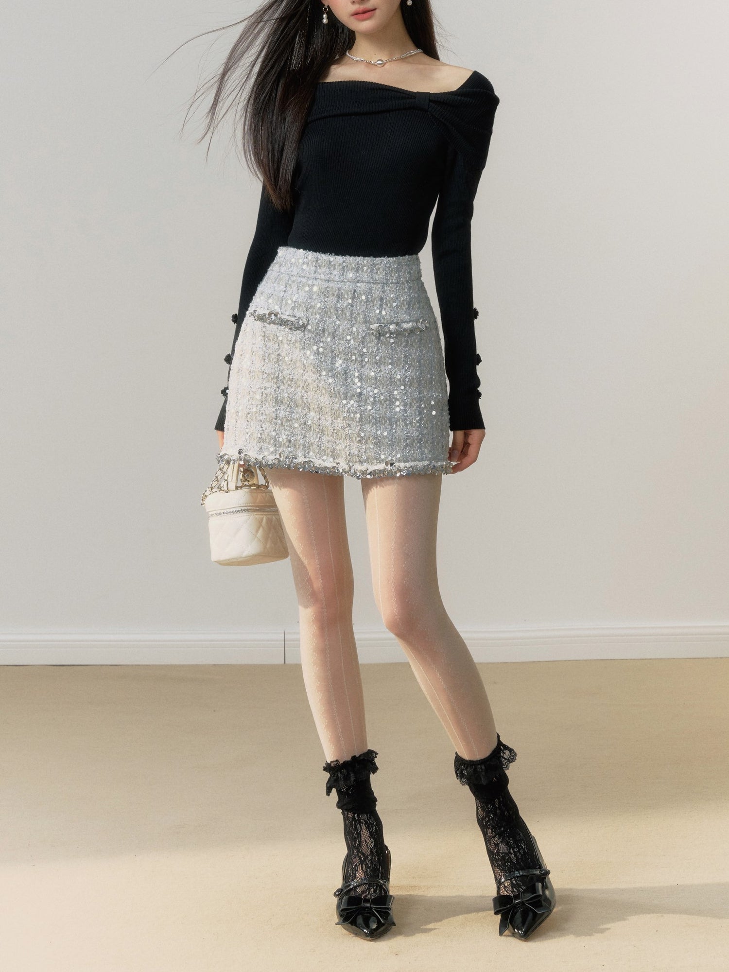 Lafreedom Silver Sequin Mini Skirt