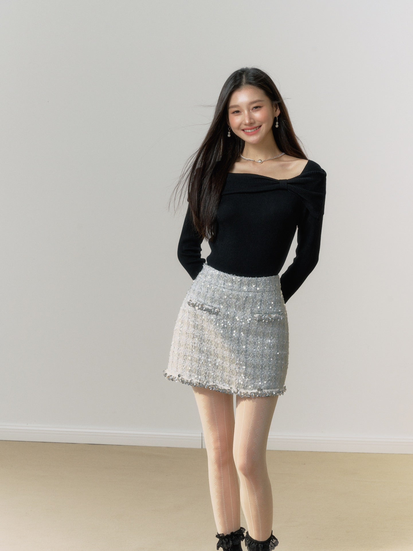 Lafreedom Silver Sequin Mini Skirt