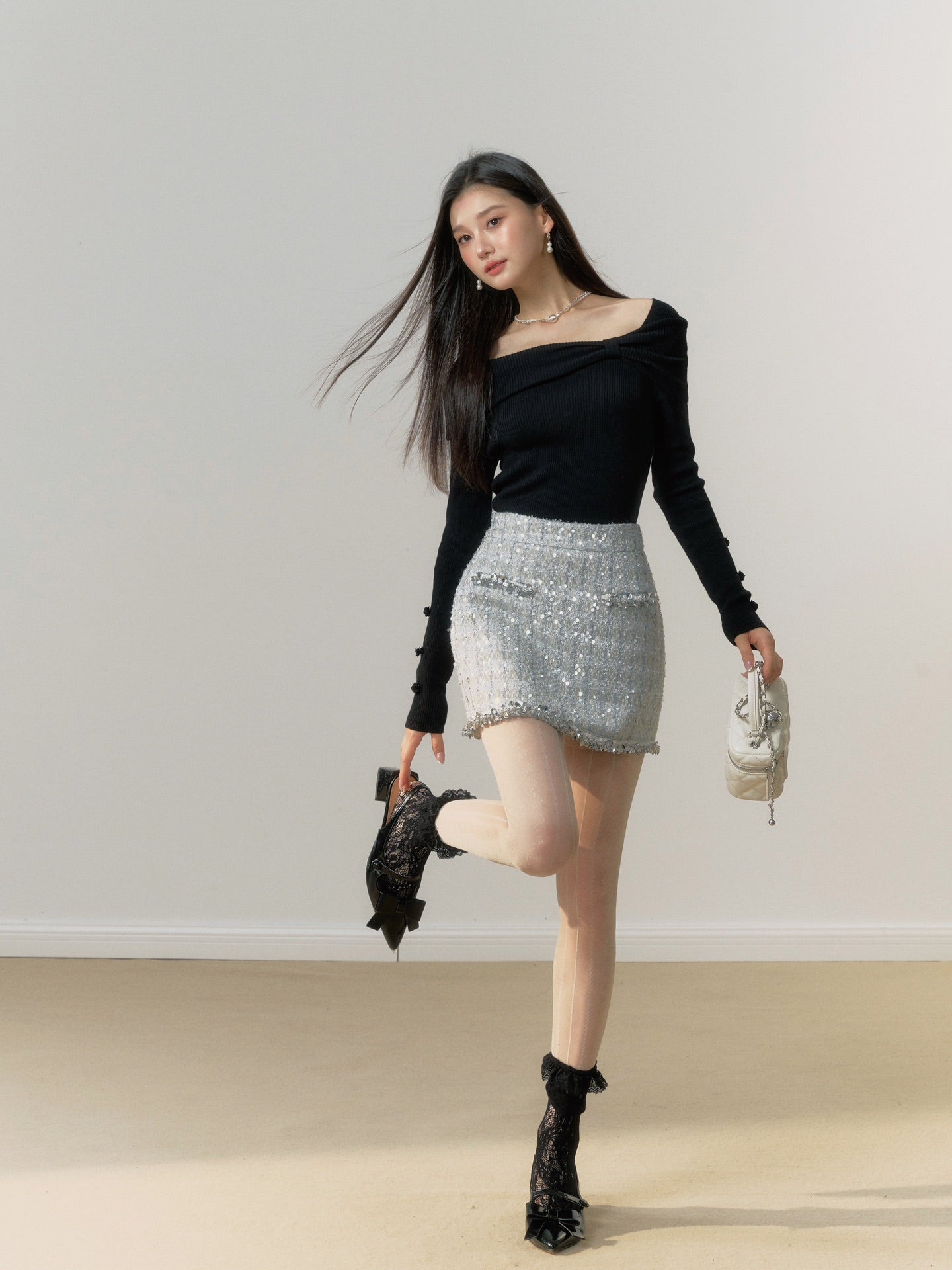 Lafreedom Silver Sequin Mini Skirt