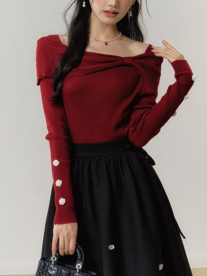 Lafreedom Red Off-shoulder Top+Black Midi Dress