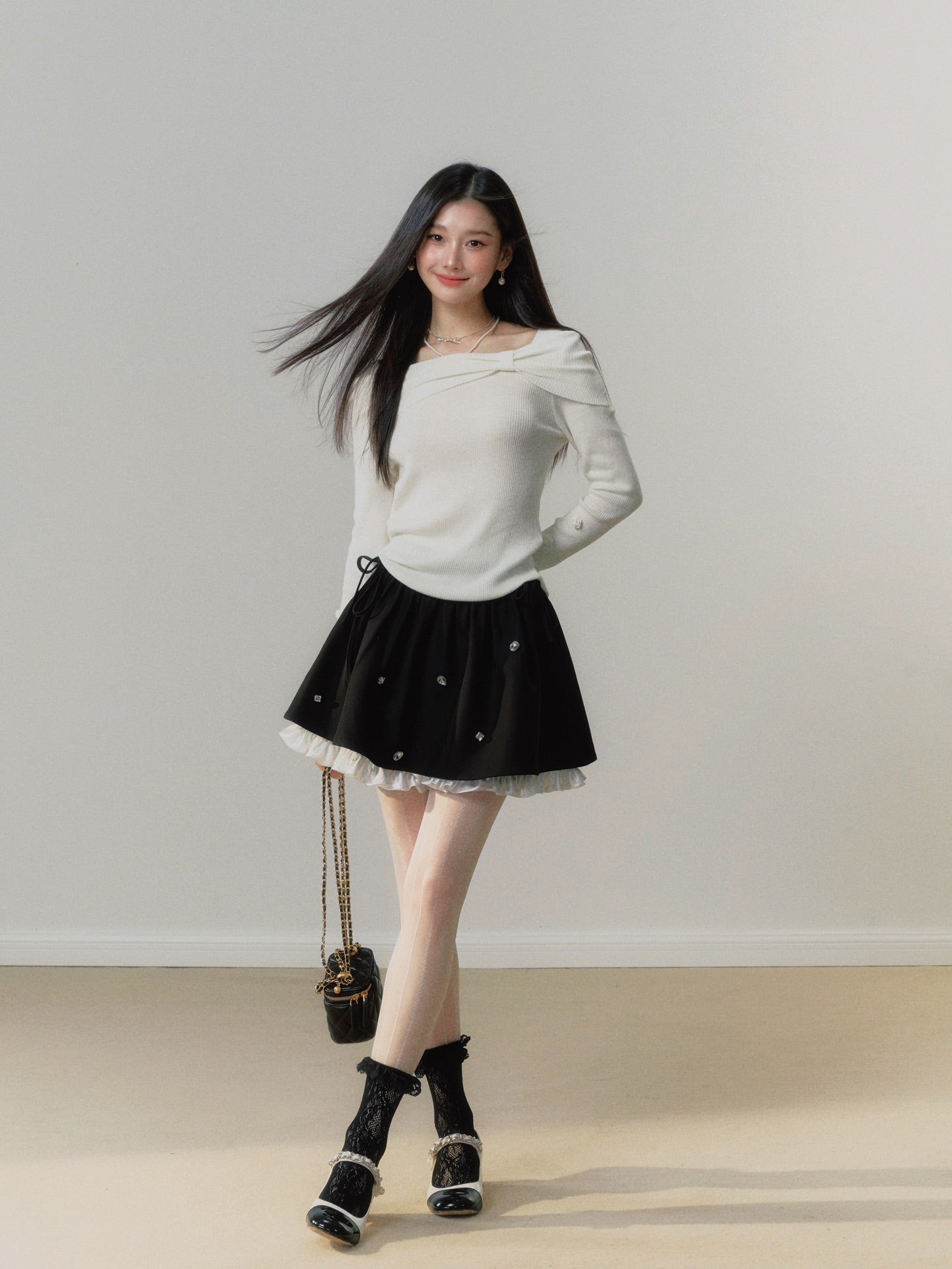 Lafreedom White Off-shoulder Top or Black Diamante Skirt