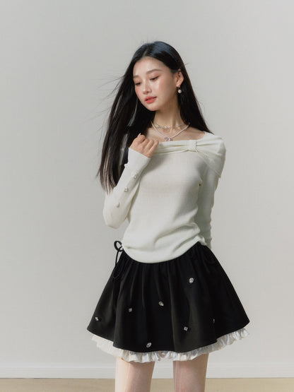 Lafreedom White Off-shoulder Top or Black Diamante Skirt