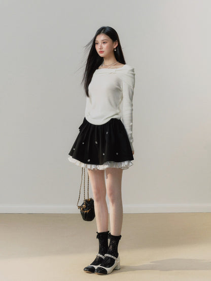 Lafreedom White Off-shoulder Top or Black Diamante Skirt