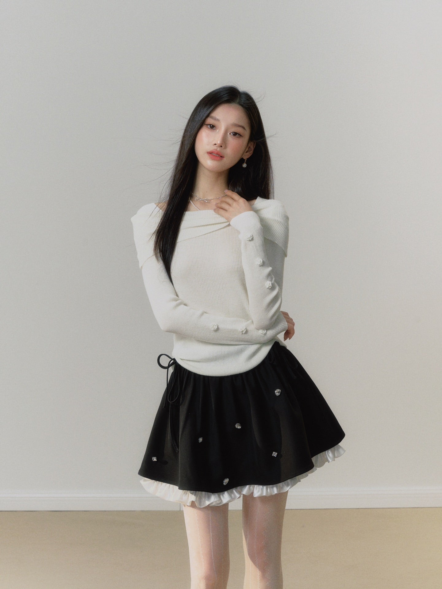 Lafreedom White Off-shoulder Top or Black Diamante Skirt