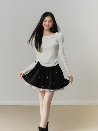 Lafreedom White Off-shoulder Top or Black Diamante Skirt