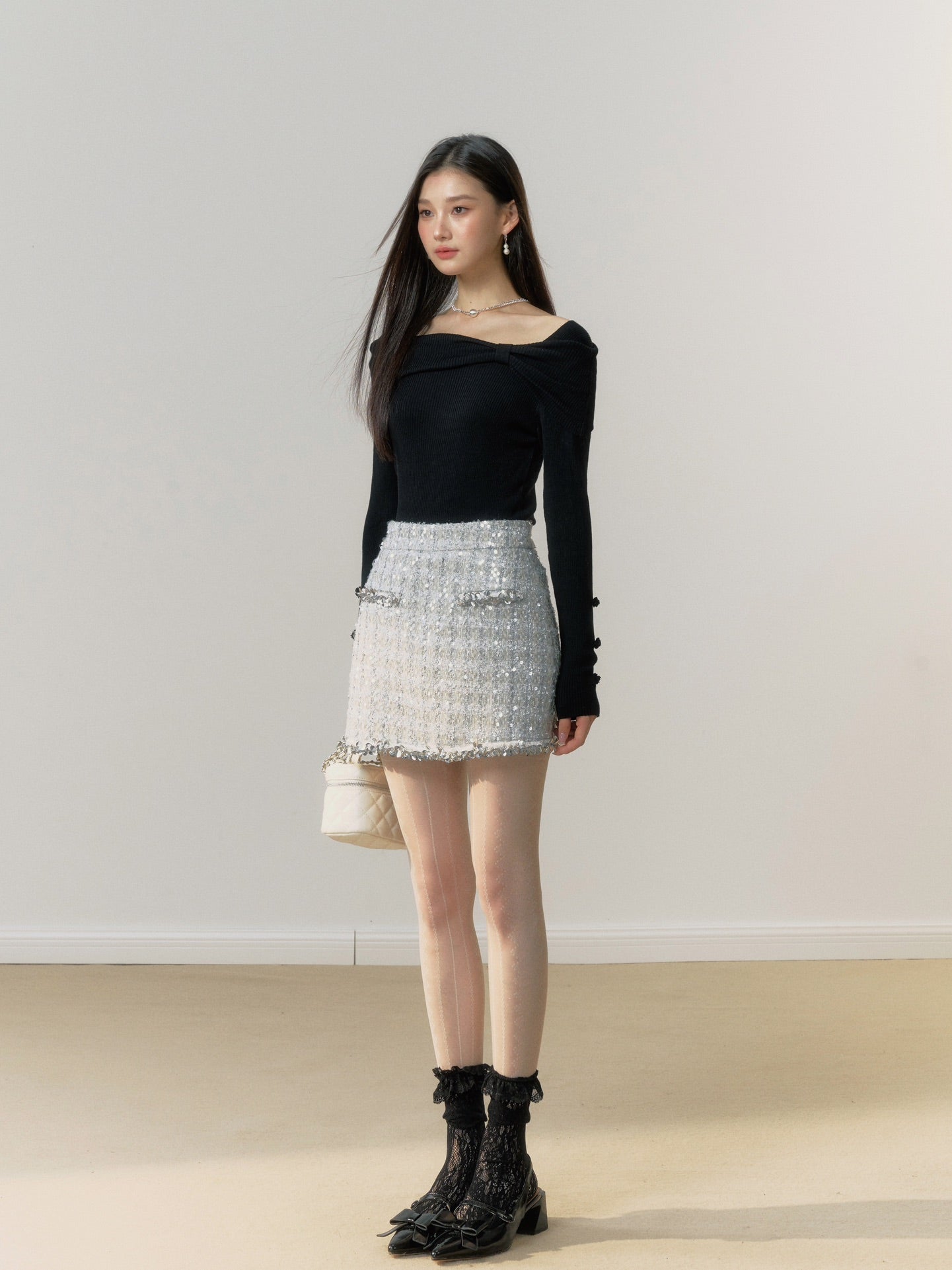 Lafreedom Black Off-shoulder Top+Sequin Skirt