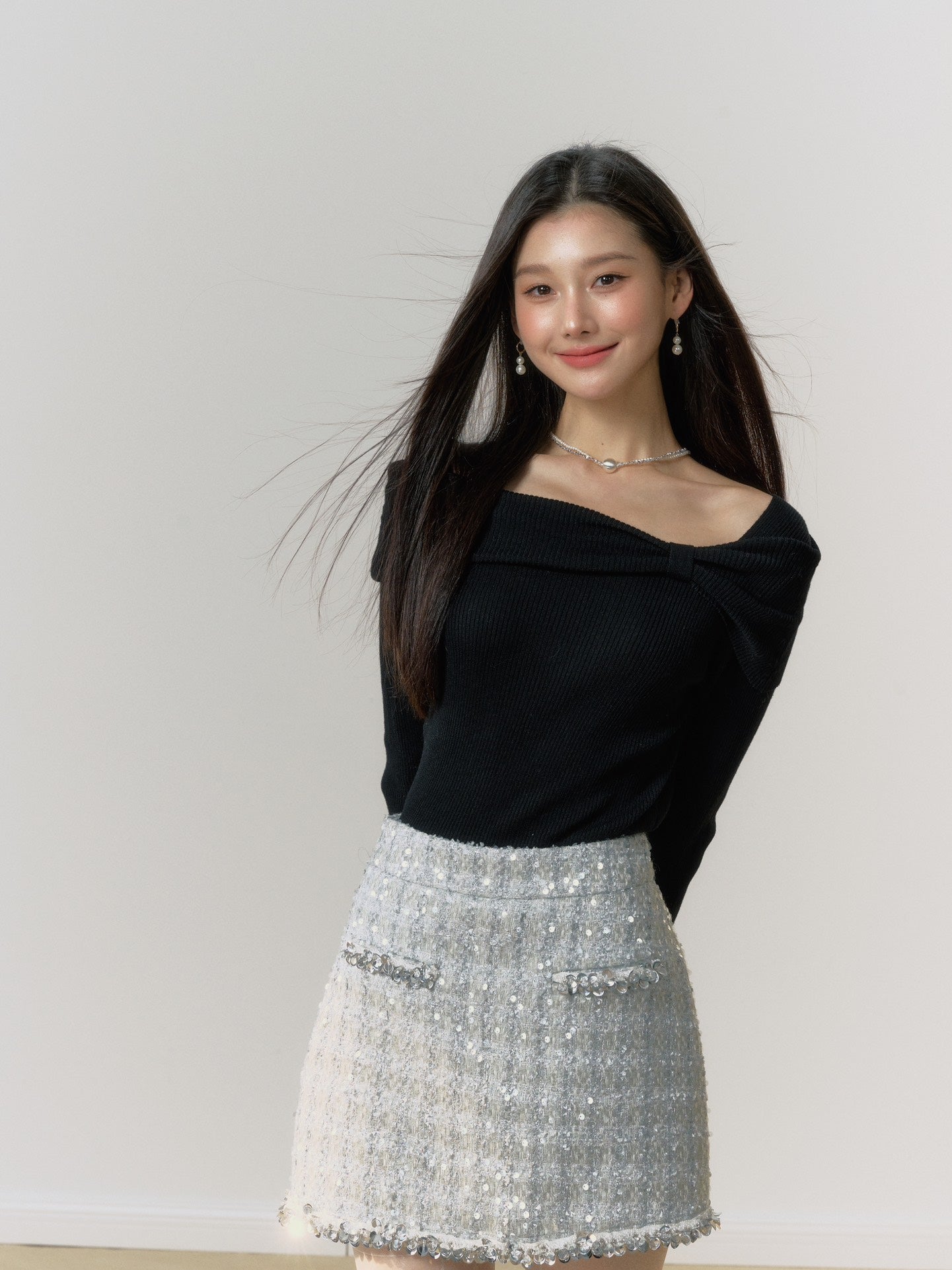 Lafreedom Black Off-shoulder Top+Sequin Skirt