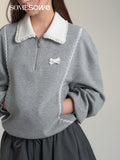 SOMESOWE Lace Collar Grey Hoodie