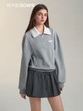 SOMESOWE Lace Collar Grey Hoodie