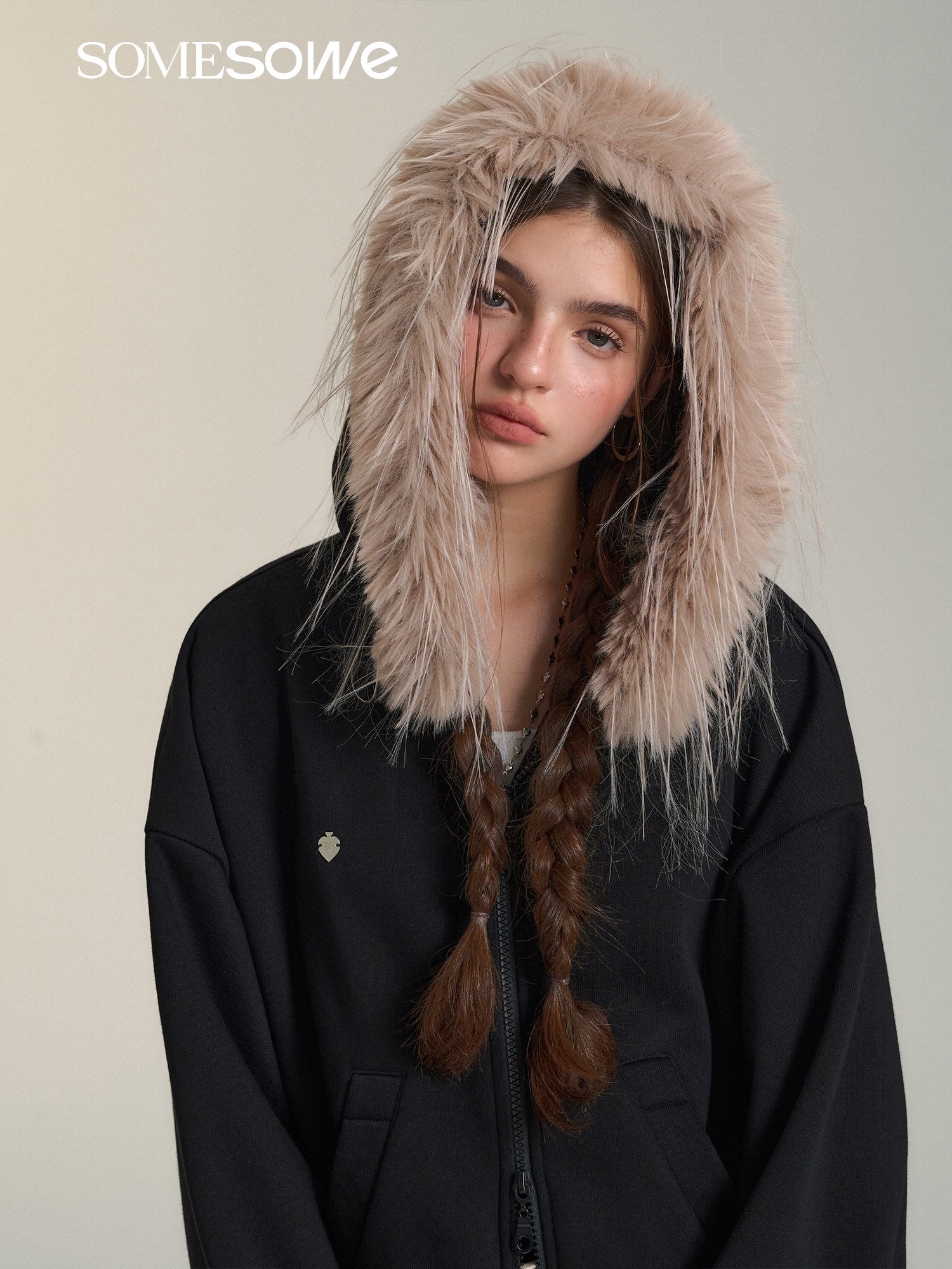 SOMESOWE Hoodie Coat with Fur Collar(2color)