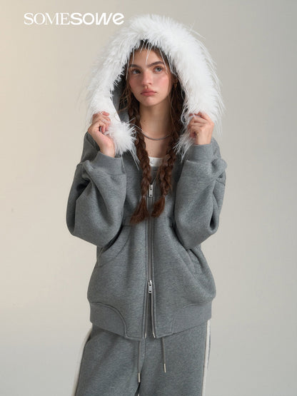 SOMESOWE Hoodie Coat with Fur Collar(2color)