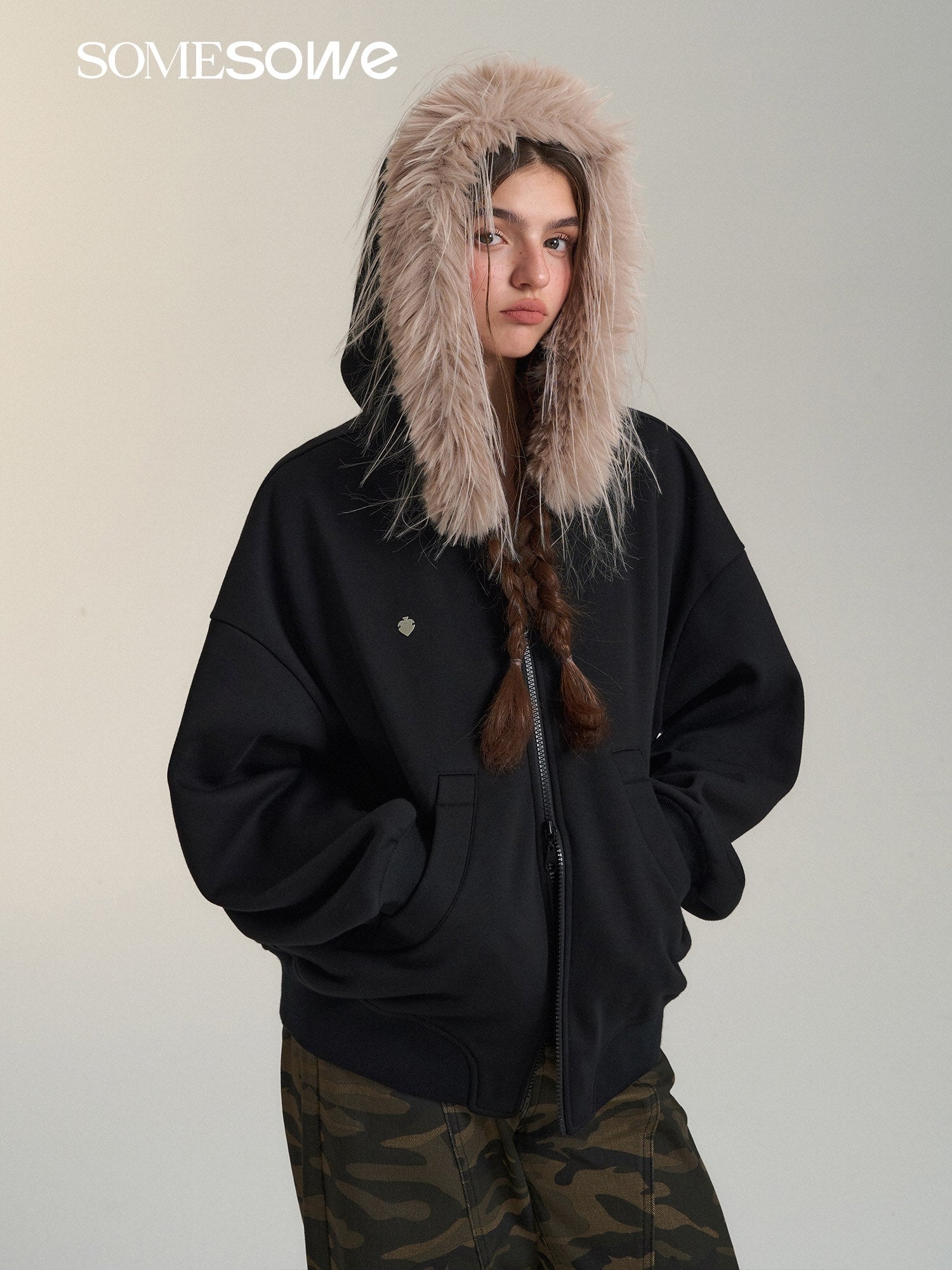 SOMESOWE Hoodie Coat with Fur Collar(2color)