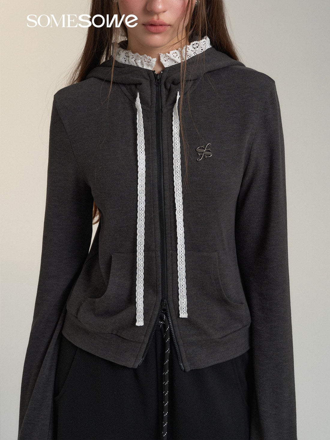 SOMESOWE Lace-Trimmed Hoodie