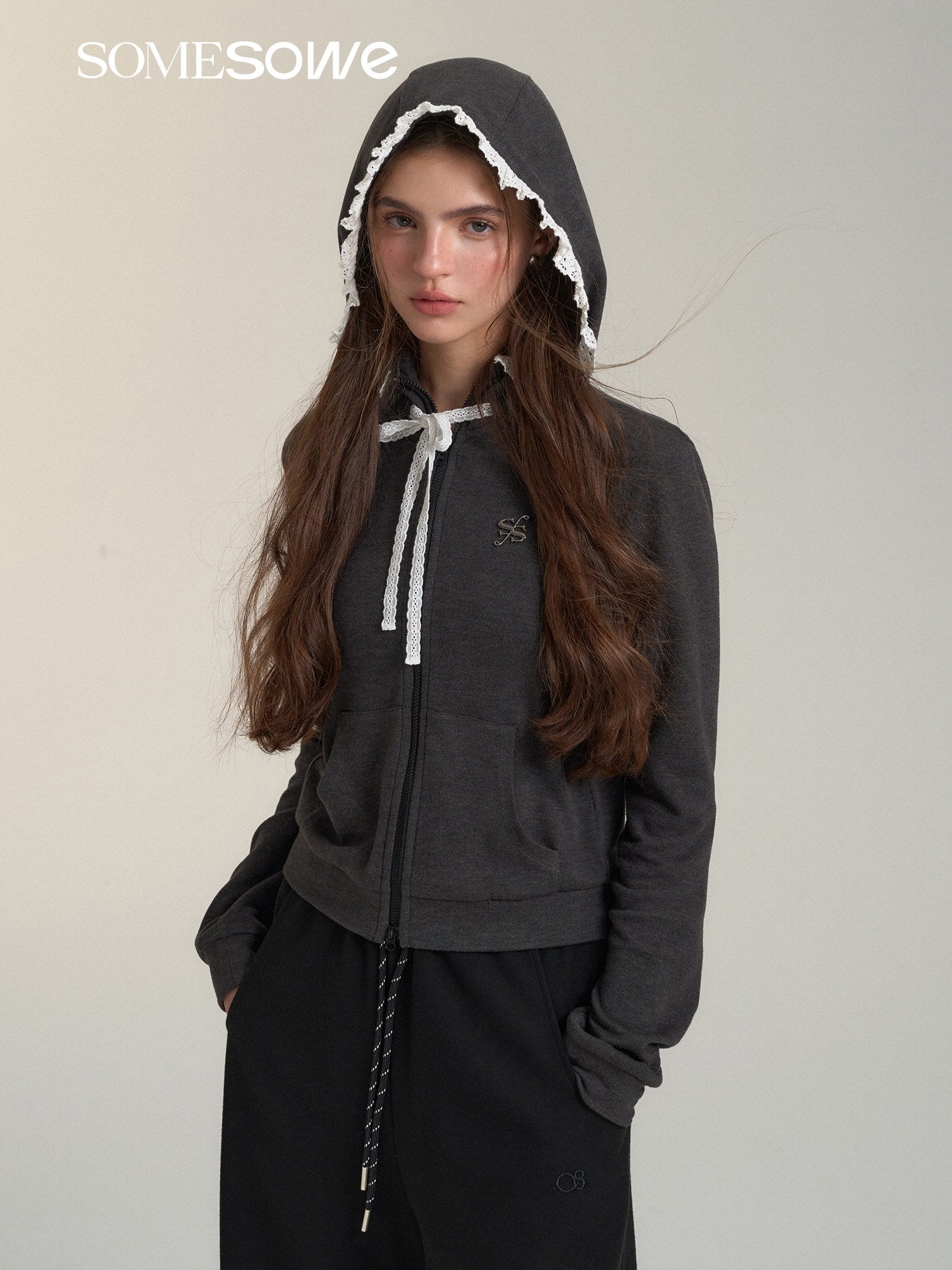 SOMESOWE Lace-Trimmed Hoodie