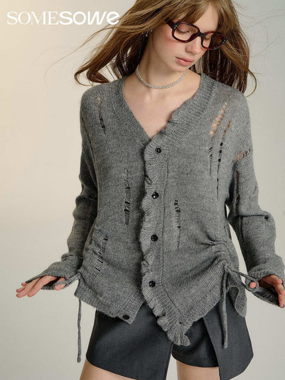 SOMESOWE Gathered Knit Cardigan