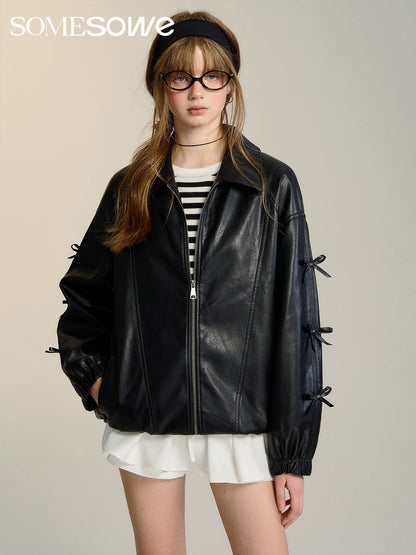 SOMESOWE Leather Bowknot Jacket