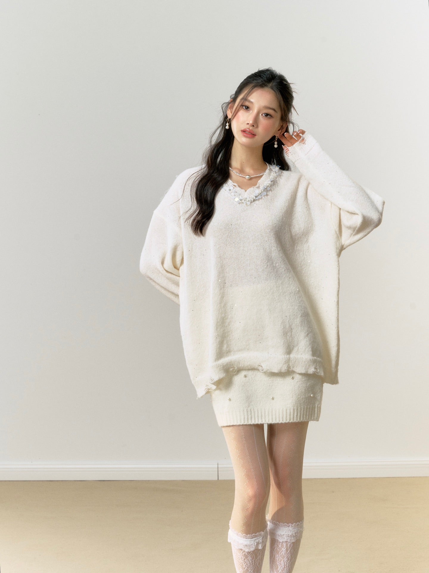 Lafreedom Lace V-neck Sweater(2color)