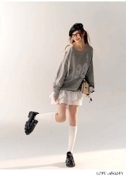 AsGony One-shoulder Grey Ballet Mini Dress