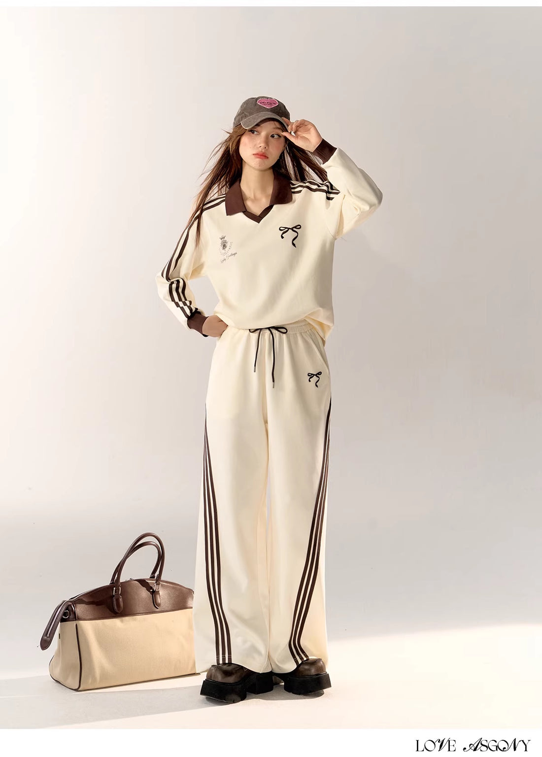 AsGony Brown Stripe Set (shorts or hoodie pants)