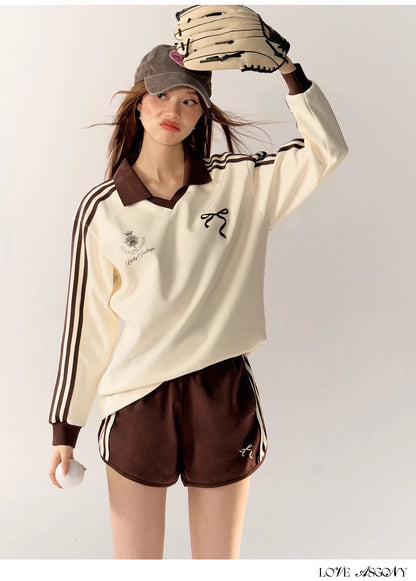 AsGony Brown Stripe Set (shorts or hoodie pants)