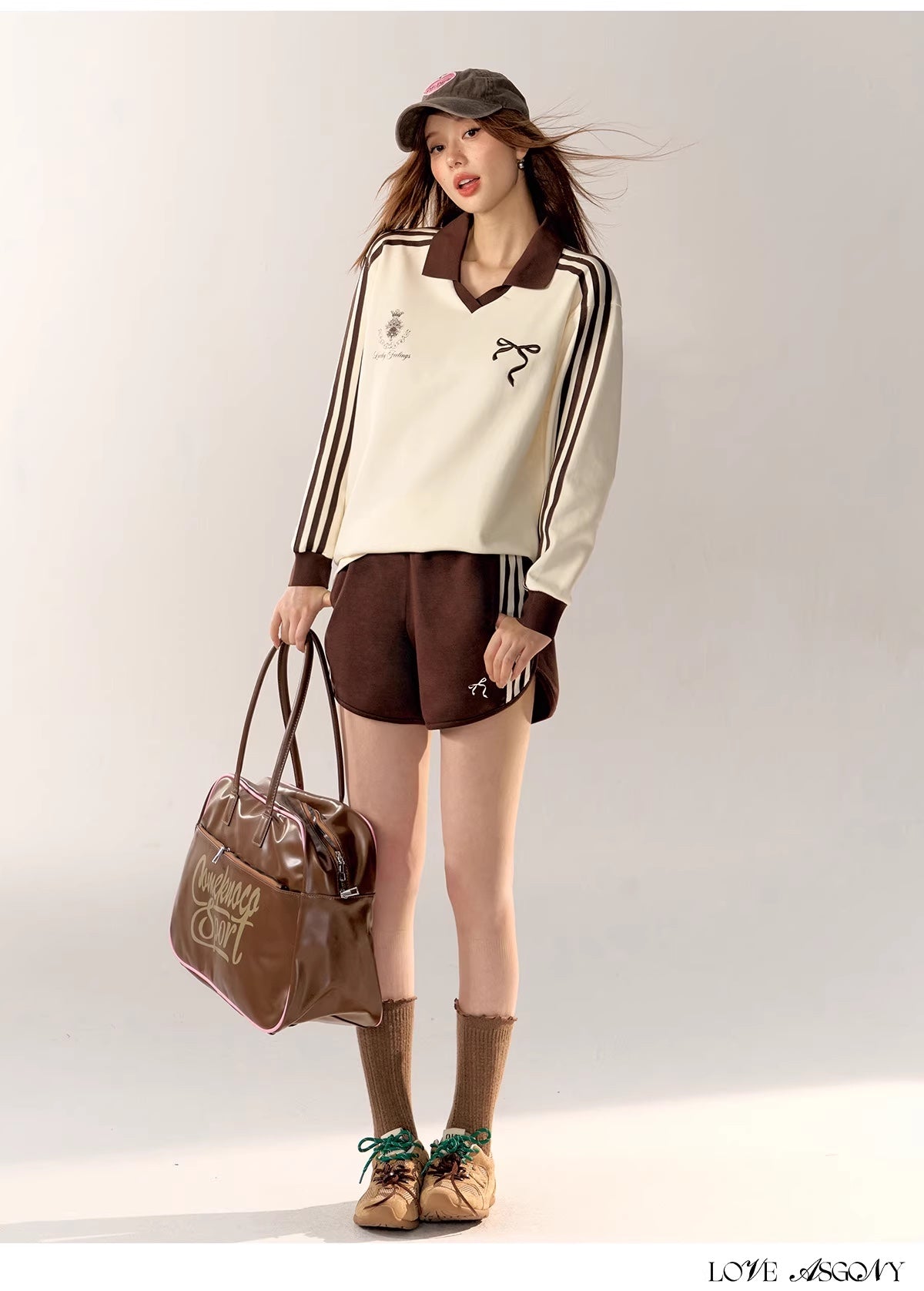 AsGony Brown Stripe Set (shorts or hoodie pants)