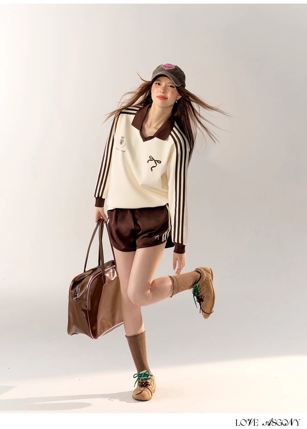 AsGony Brown Stripe Set (shorts or hoodie pants)