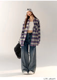 AsGony Label Grid Shirt & High Waist Jeans