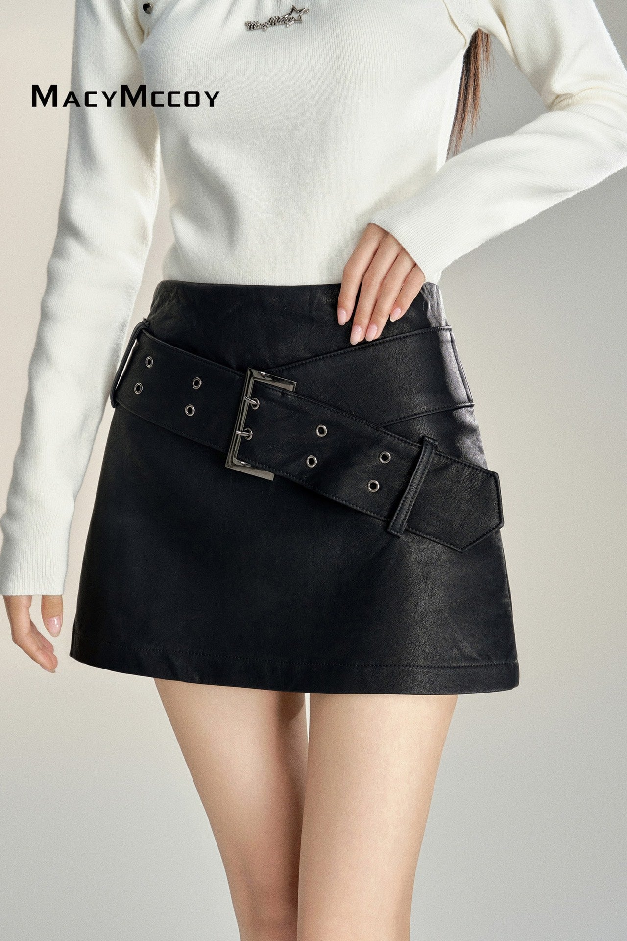 MacyMccoy Belt Leather Skirt(2color)